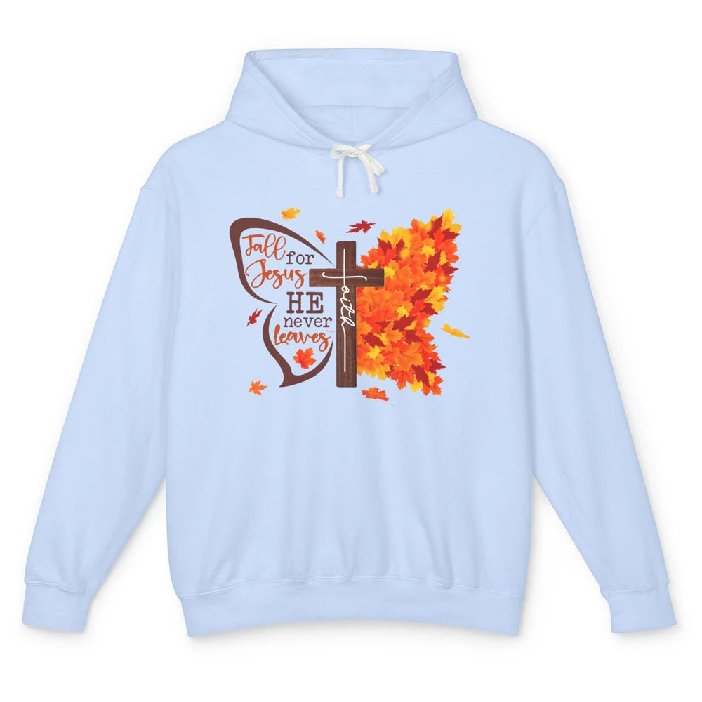 Fall For Jesus He Never Leaves Butterfly Christian Faith Unisex Lightweight Hoodie