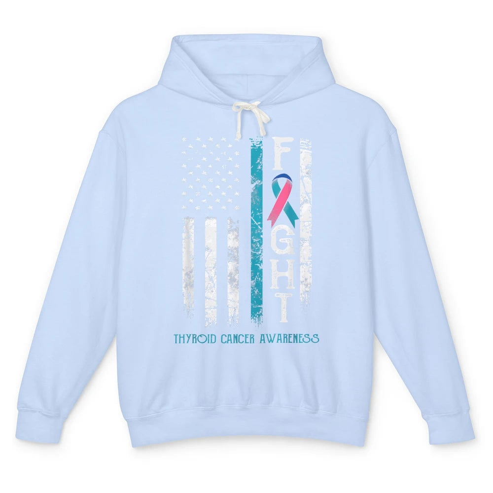 Thyroid Cancer Awareness Blue Pink Teal Ribbon Fight Flag Unisex Lightweight Hoodie