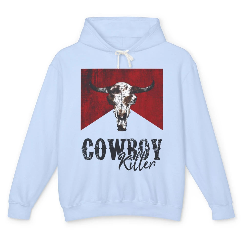 Retro Cow Skull Cowboy Killer Western Country Cowgirl Gift Unisex Lightweight Hoodie