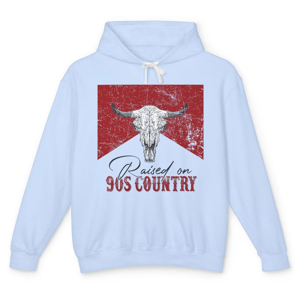 Raised On 90s Country Bull Skull Retro Western Country Rodeo Unisex Lightweight Hoodie