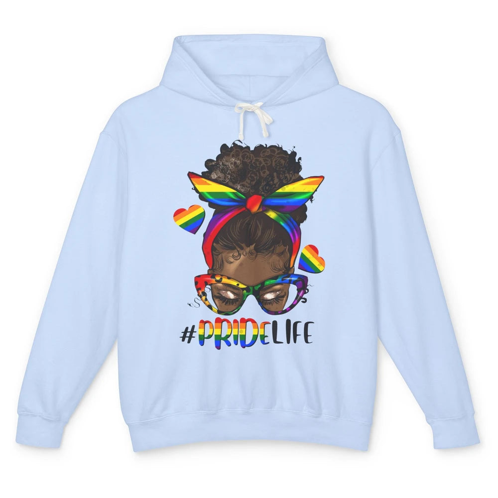 Black Melanin Messy Bun Rainbow Bandana Pride Life LGBTQ Unisex Lightweight Hoodie