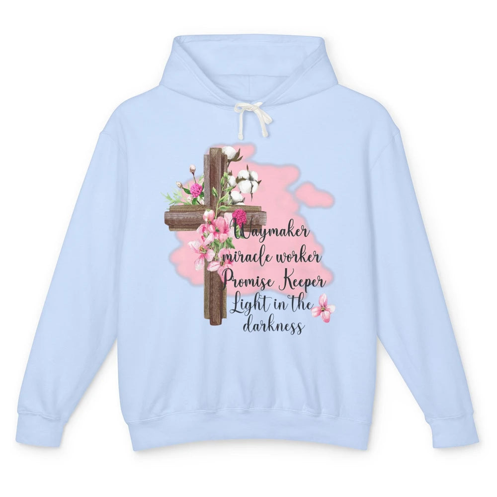 Jesus Floral Cross Waymaker Miracle Worker Faith Christian Unisex Lightweight Hoodie