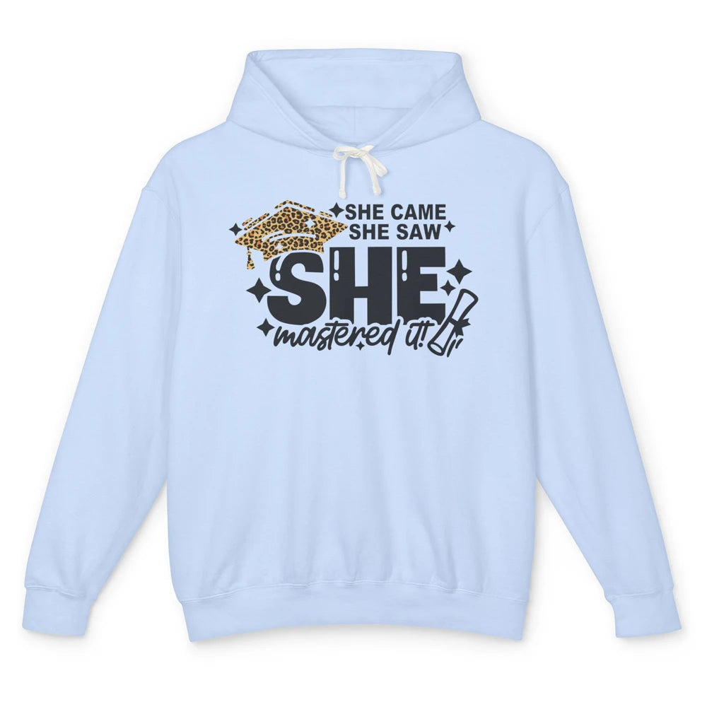 She Came She Saw She Mastered It Senior Graduation Leopard Unisex Lightweight Hoodie