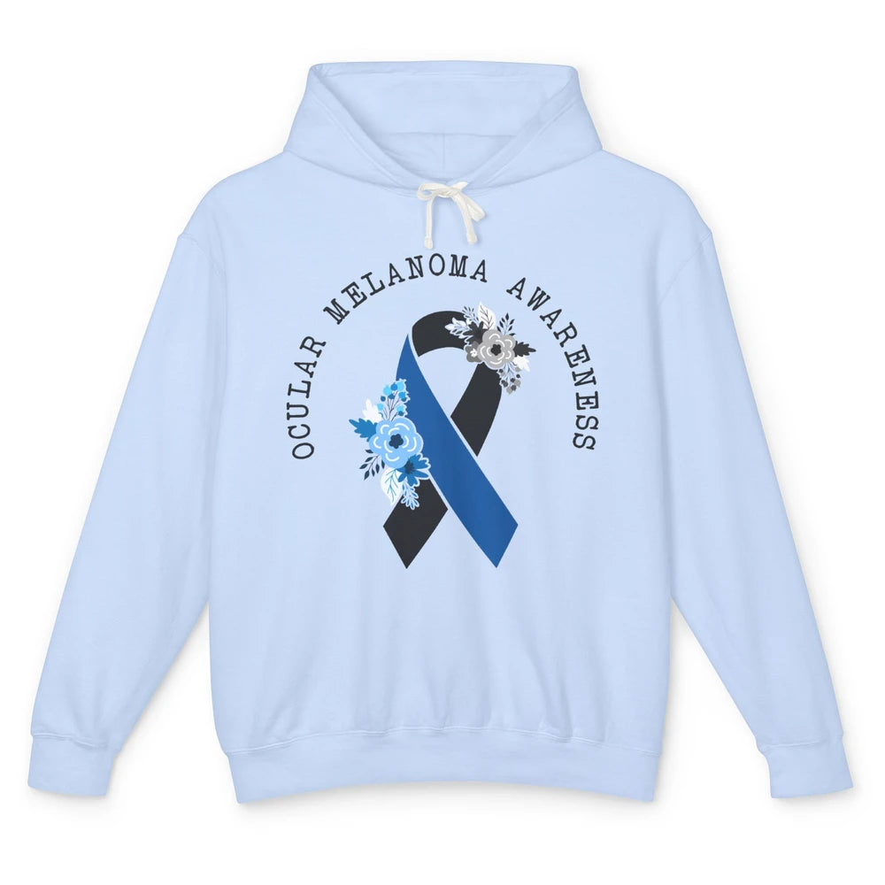 Ocular Melanoma Awareness Floral Black Blue Ribbon Rainbow Unisex Lightweight Hoodie