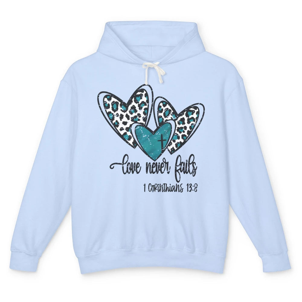 Love Never Fails Christian Religious Jesus Faith Bible Verse Unisex Lightweight Hoodie