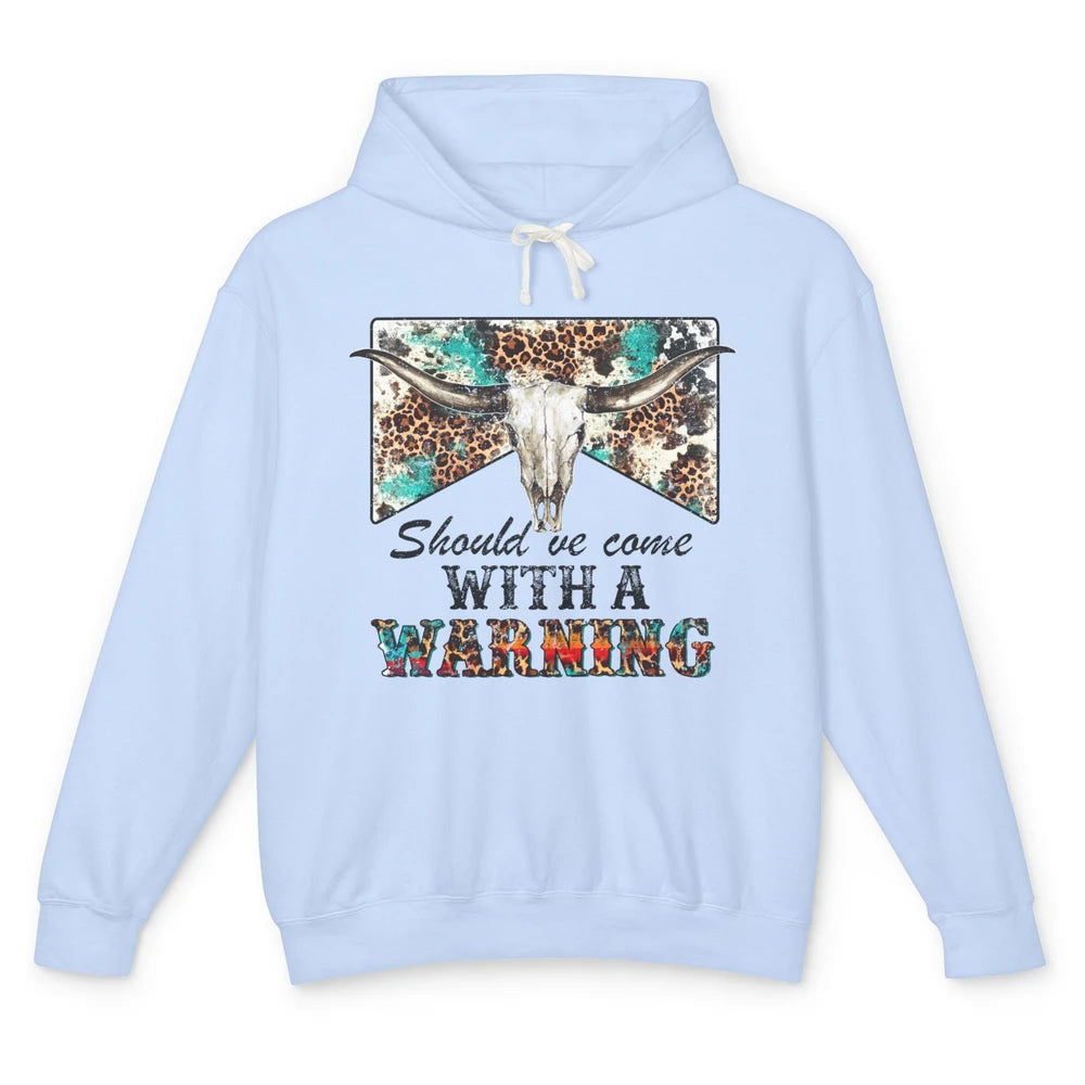 Retro Leopard Bull Skull Should've Come With Warning Western Unisex Lightweight Hoodie