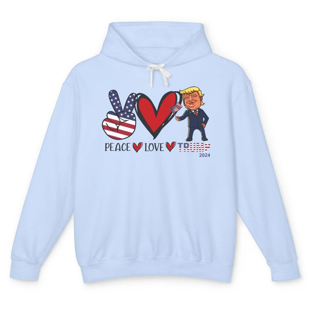 Peace Love Trump 2024 US Flag President Trump Return Support Unisex Lightweight Hoodie