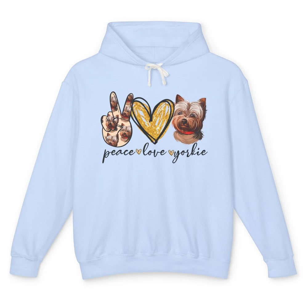 Peace Love Yorkie Dog Lovers Yorkshire Terrier Dad Mom Gift Unisex Lightweight Hoodie