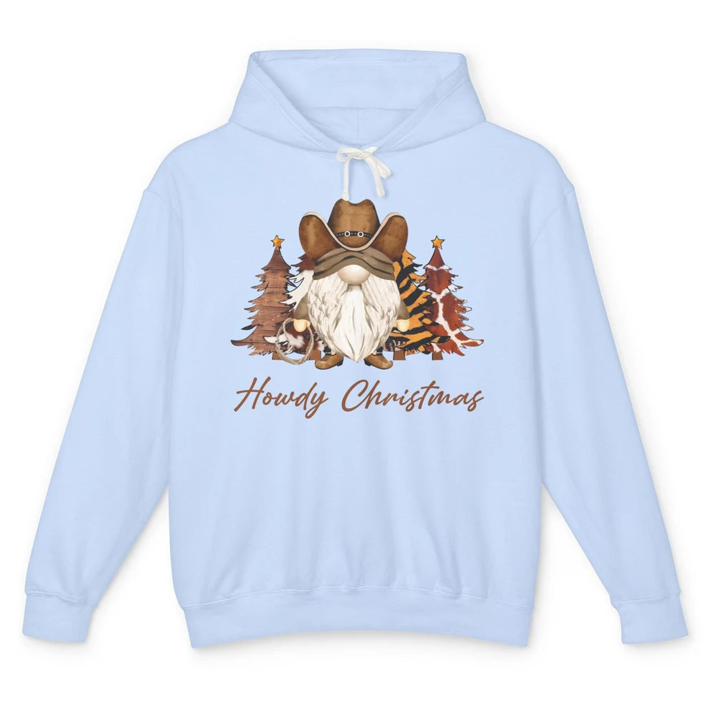 Retro Leopard Cowboy Gnome Howdy Christmas Western Holiday Unisex Lightweight Hoodie