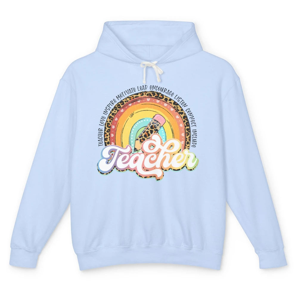 Teacher Life Love Inspire Motivate Appreciation Gift Rainbow Unisex Lightweight Hoodie