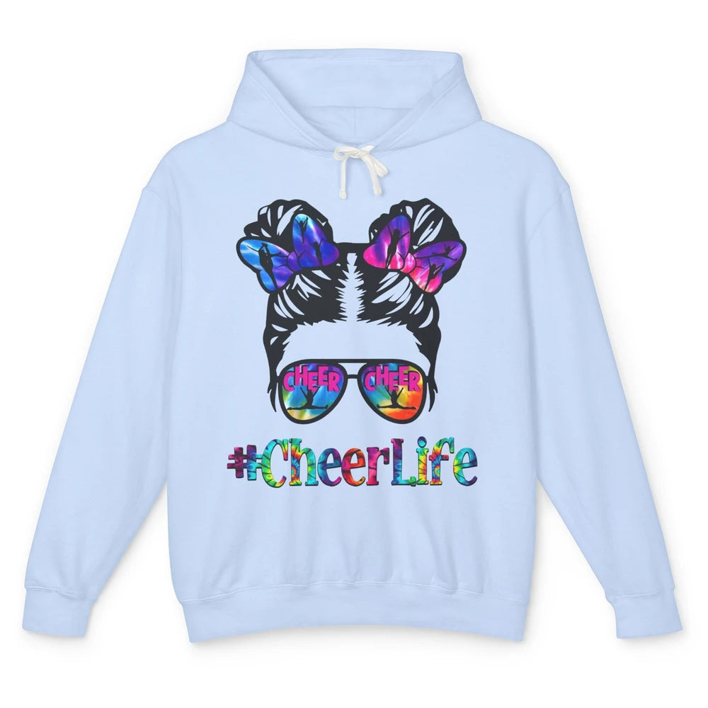 Cheerleading Kid Messy Bun Cheer Life Tie Dye Cheerleader Unisex Lightweight Hoodie