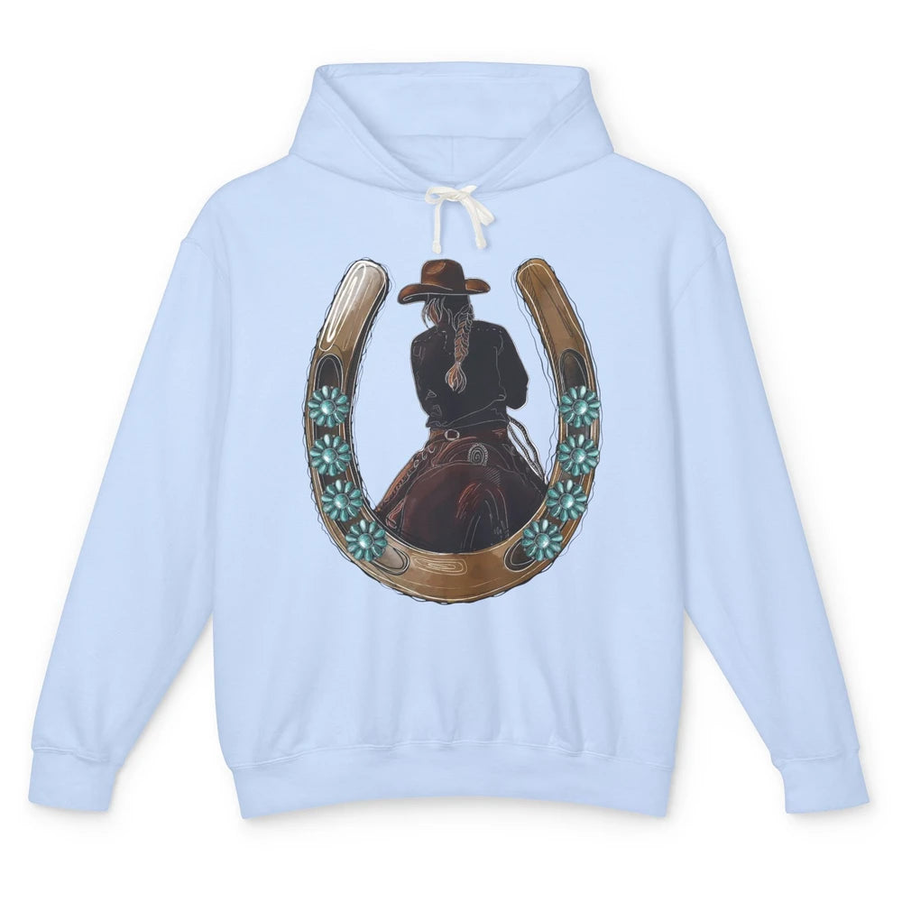 Retro Cowgirl Horseshoe Rodeo Western Cowgirl Peace Lovers Unisex Lightweight Hoodie