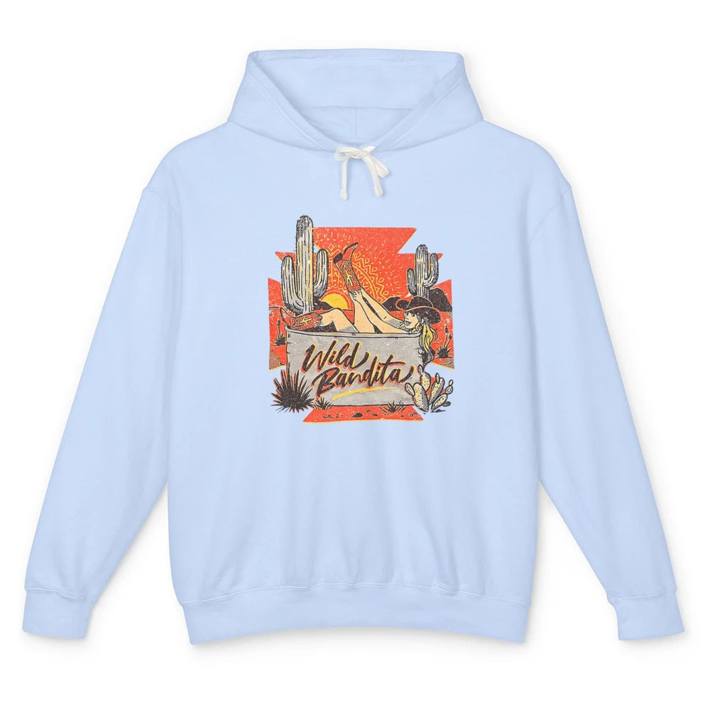 Retro Desert Cactus Cowgirl Hat Wild Bandita Cowboy Western Unisex Lightweight Hoodie