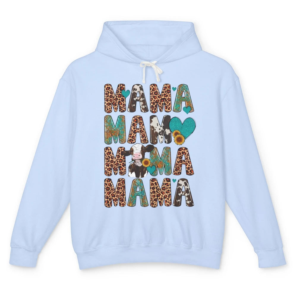 Leopard Sunflower Heifer Cow Mama Western Country Cattle Mom Unisex Lightweight Hoodie