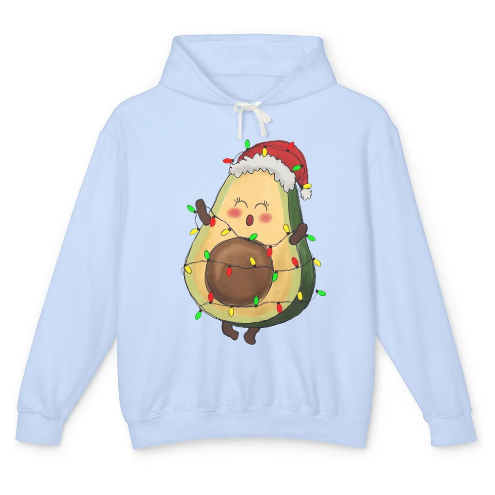 Avocado Santa Cute Avocado Christmas Lights Xmas Vegan Gift Unisex Lightweight Hoodie