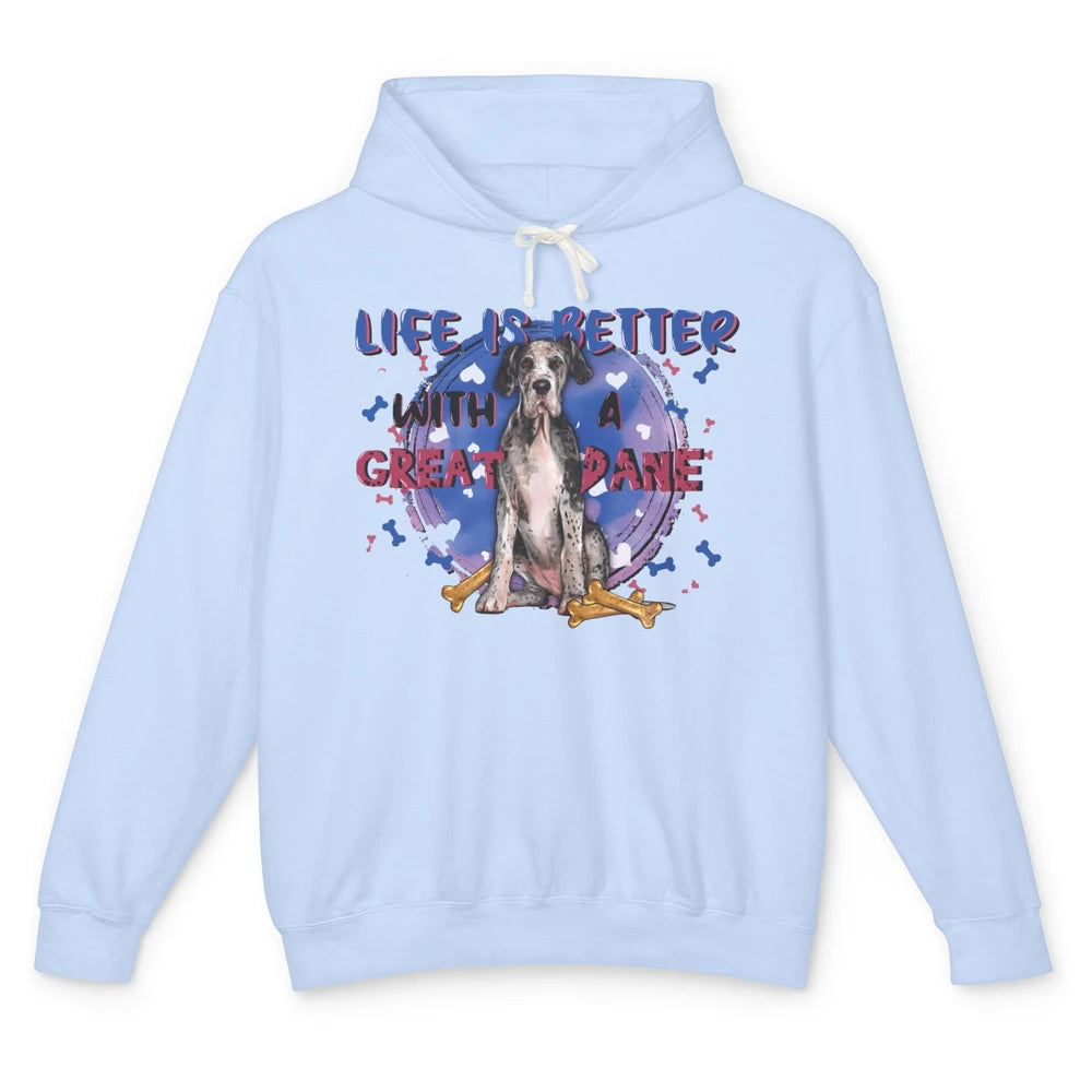 Life Is Better With A Great Dane Dog Mom Great Dane Lovers Unisex Lightweight Hoodie