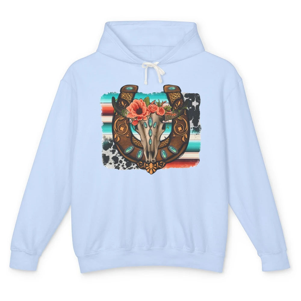 Leopard Bull Skull Horseshoe Rodeo Mom Western Cowgirl Unisex Lightweight Hoodie