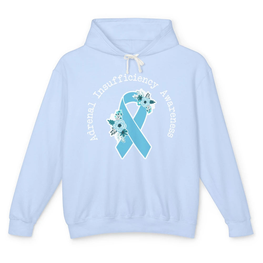 Adrenal Insufficiency Awareness Floral Light Blue Ribbon Unisex Lightweight Hoodie