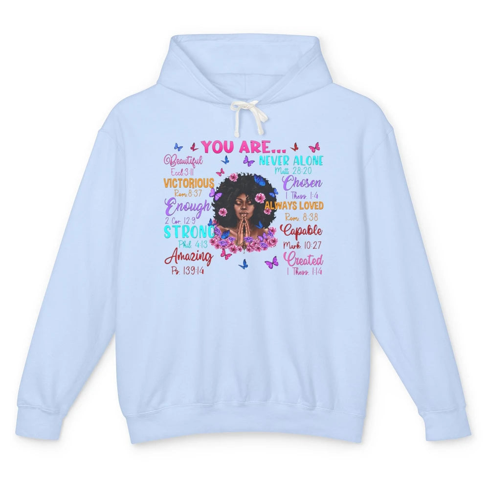 Afro Women Christian God Says I Am Bible Verse Religious Unisex Lightweight Hoodie