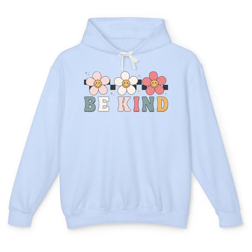 Be Kind Smiling Face Daisy Boho Mental Health Matter Retro Unisex Lightweight Hoodie