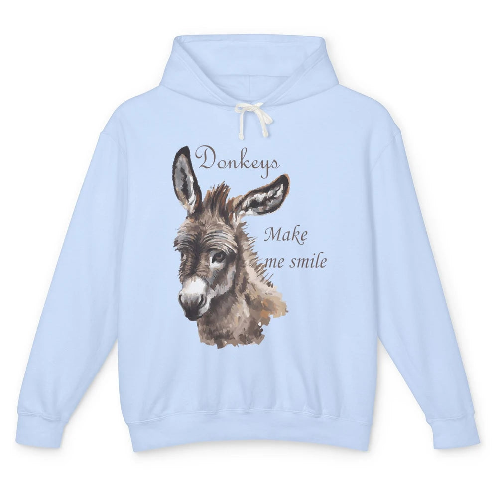 Watercolor Donkey Make Me Smile Farming Life Farm Animal Unisex Lightweight Hoodie