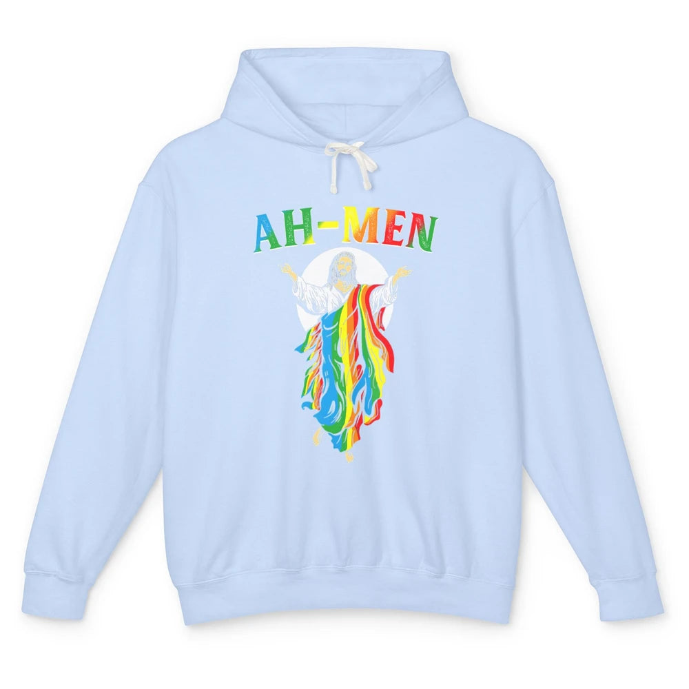 Ah Men LGBT Gay Pride Jesus Christian God Rainbow Flag Love Unisex Lightweight Hoodie