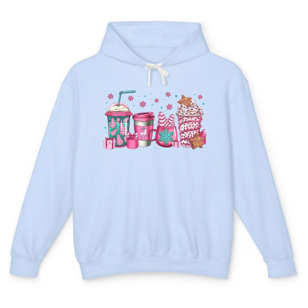 Pink Christmas Coffee Christmas Tree Cake Christmas Lovers Unisex Lightweight Hoodie