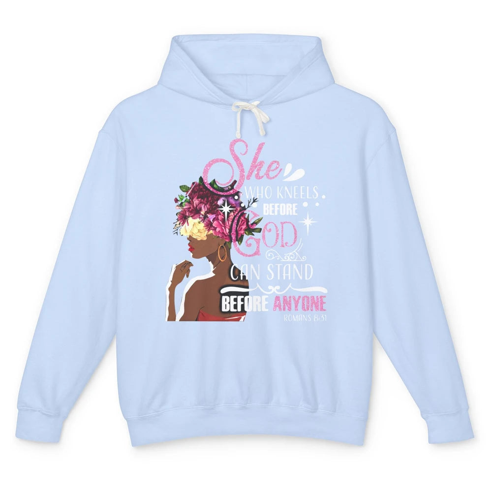 Black Girl She Who Kneels Before God Christian Afro Women Unisex Lightweight Hoodie