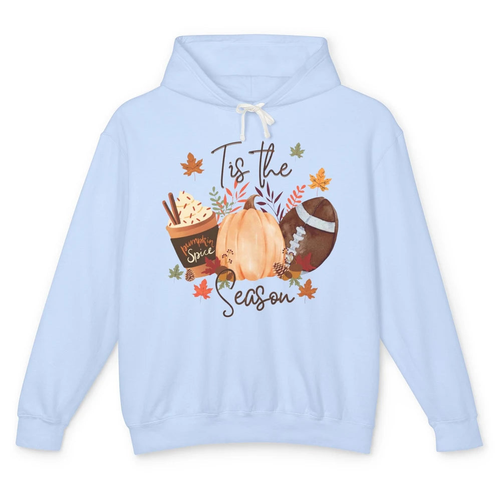 Football Pumpkin Spice Tis The Season Fall Leaves Autumn Unisex Lightweight Hoodie