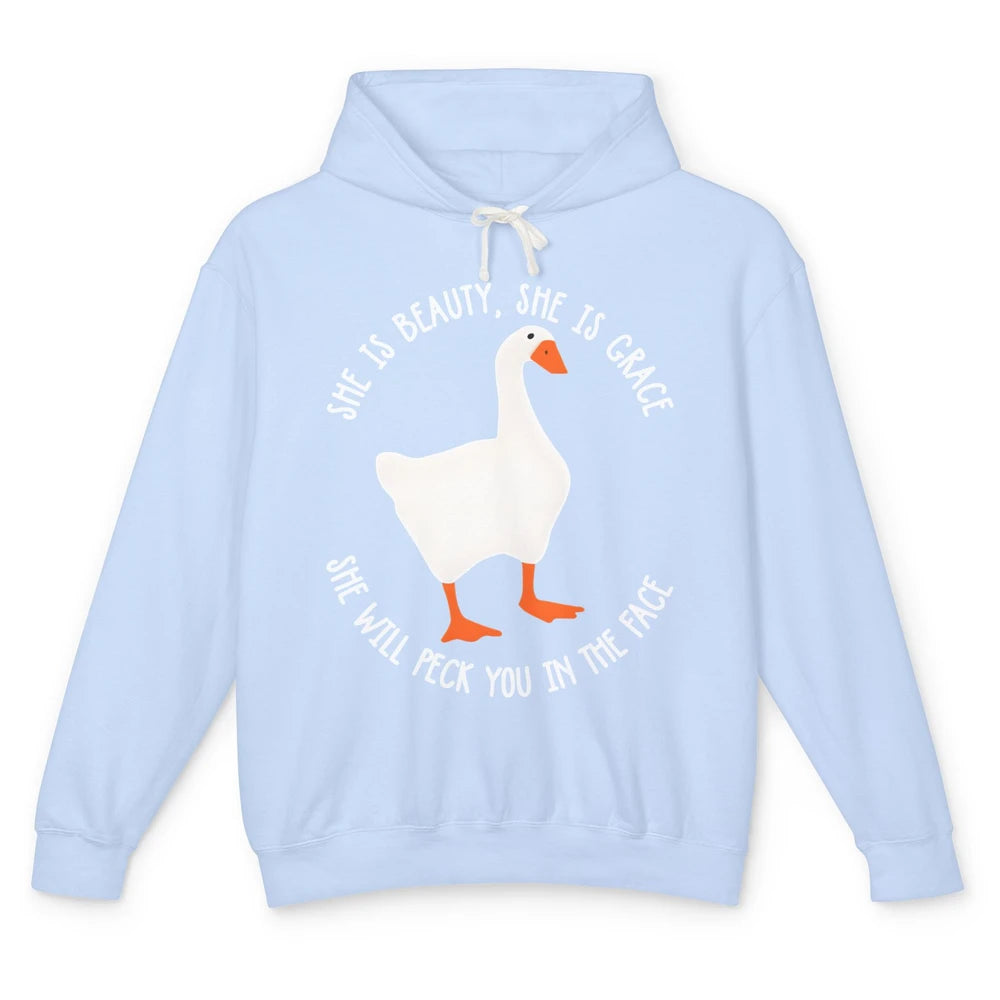 Funny Goose She's Beauty She's Grace Peck You In The Face Unisex Lightweight Hoodie