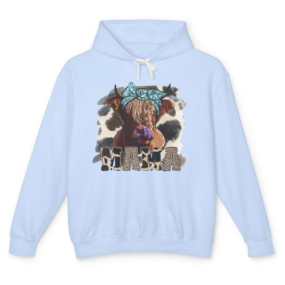 Leopard Highland Cow Bandana Cow Mama Western Country Heifer Unisex Lightweight Hoodie