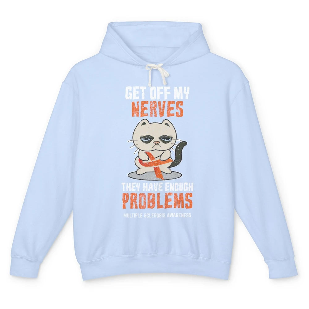 Multiple Sclerosis Awareness Ms Cancer Cat Orange Ribbon Unisex Lightweight Hoodie