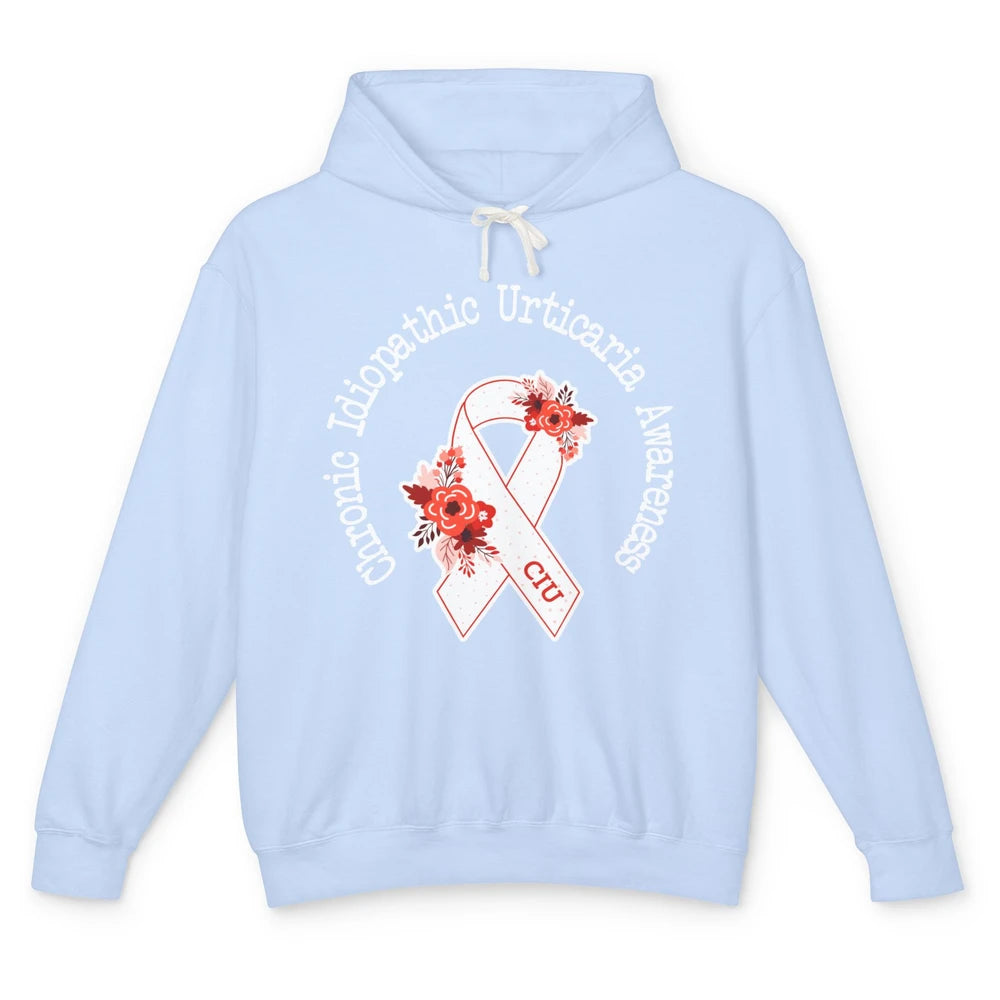 Chronic Idiopathic Urticaria Awareness CIU Red White Ribbon Unisex Lightweight Hoodie