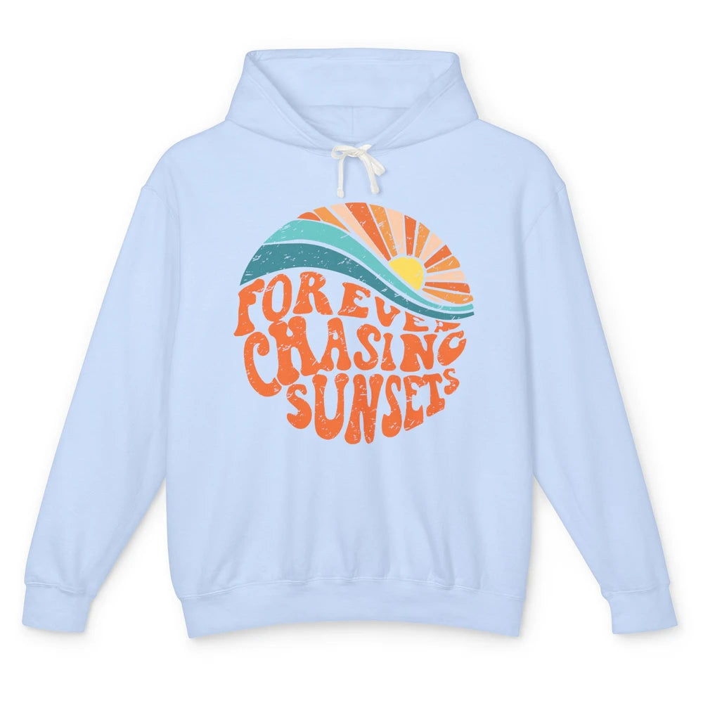 Retro Rainbow Forever Chasing Sunset Hippie Girl Peace Lover Unisex Lightweight Hoodie