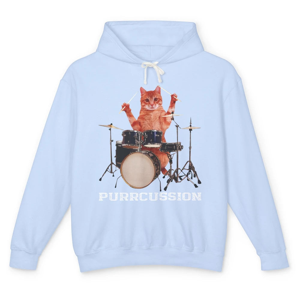 Cat Drummer Purrcussion I Destroy Silence Percussionist Drum Unisex Lightweight Hoodie