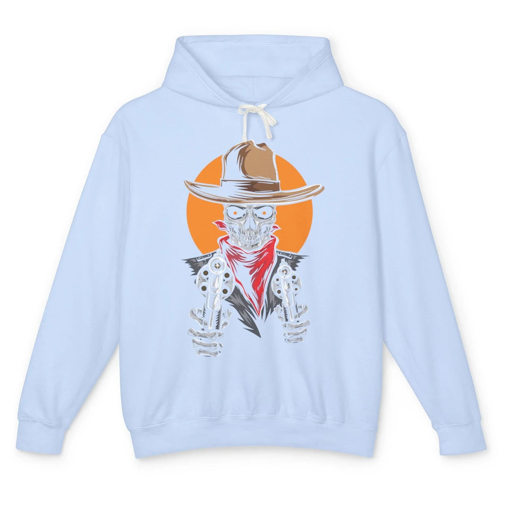 Retro West Wild Cowboy Skull Western Country Rodeo Skeleton Unisex Lightweight Hoodie