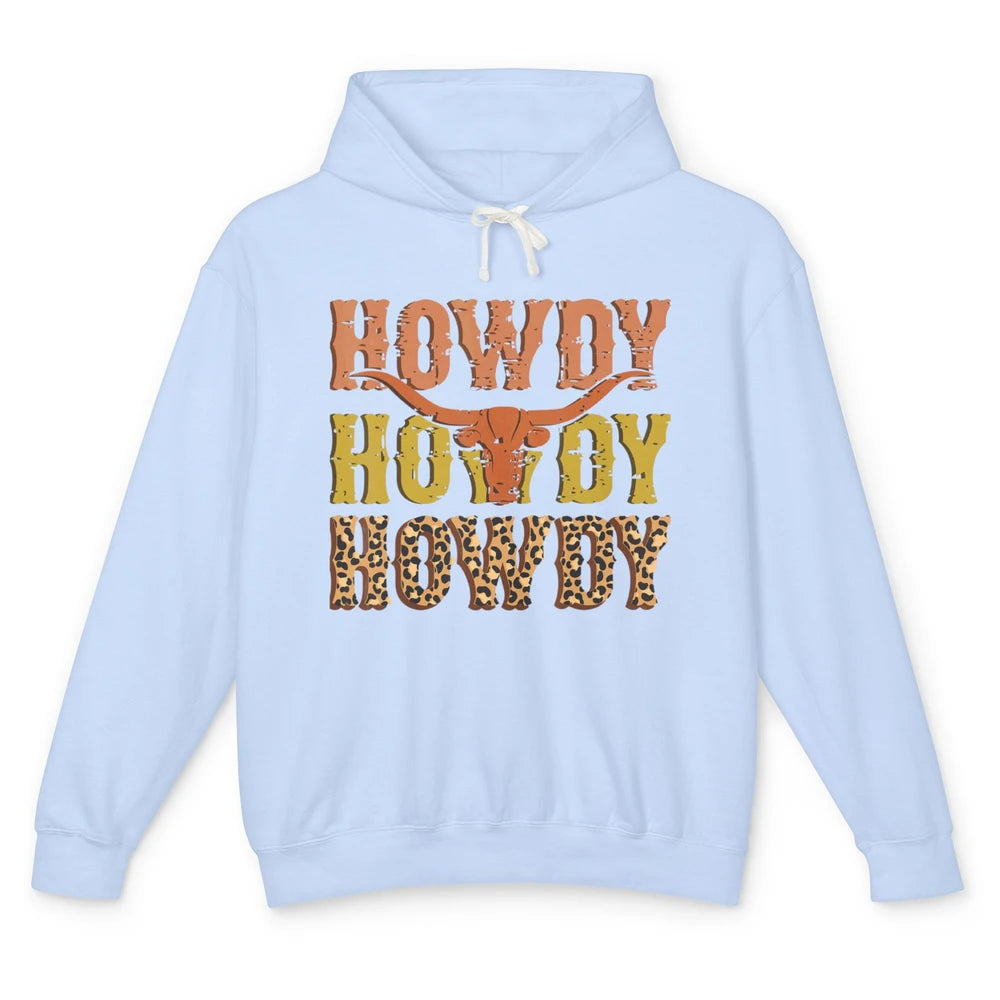 Western Country Bull Horn Rodeo Howdy Cowboy Leopard Cowhide Unisex Lightweight Hoodie