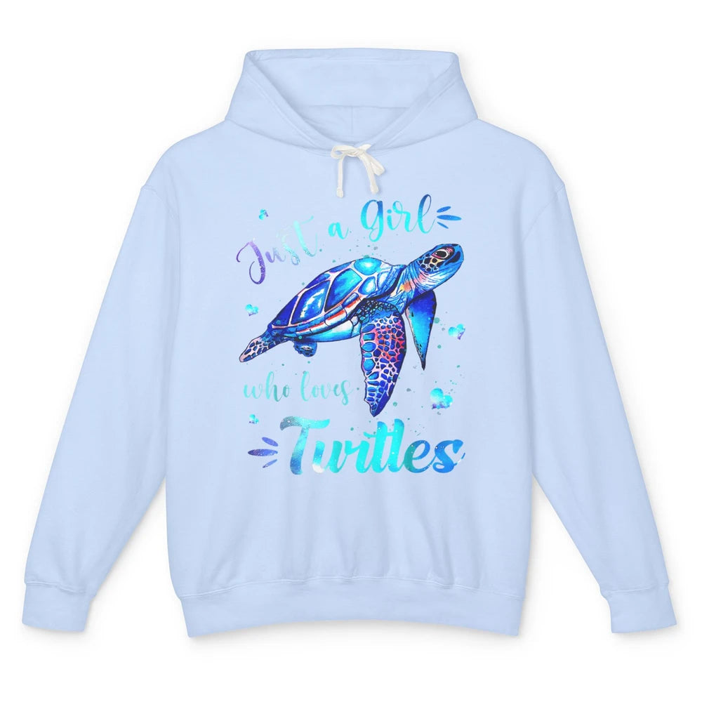 Just Girl Loves Turtles Watercolor Sea Ocean Animal Mammals Unisex Lightweight Hoodie