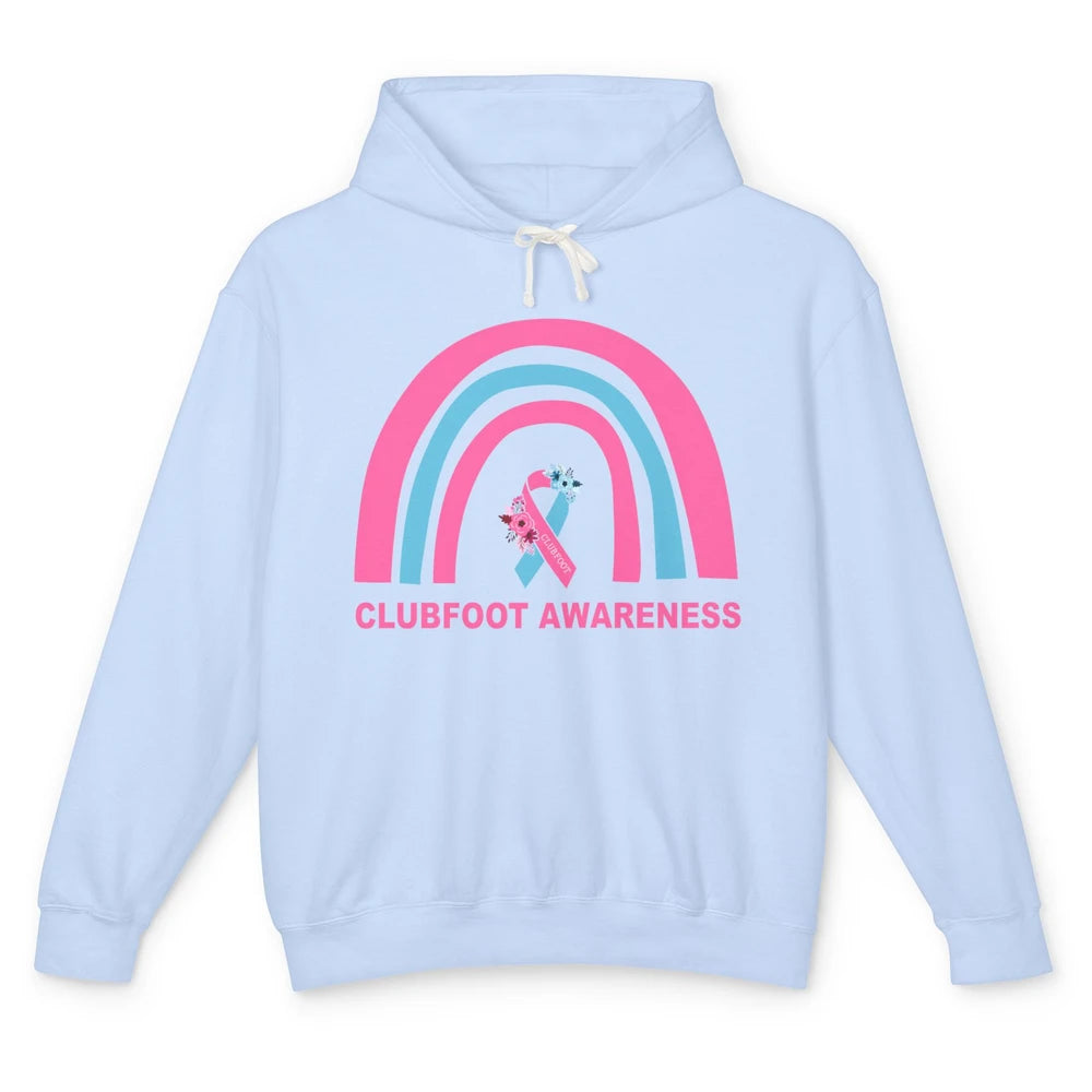 Clubfoot Awareness Support Pink Blue Ribbon Rainbow Unisex Lightweight Hoodie