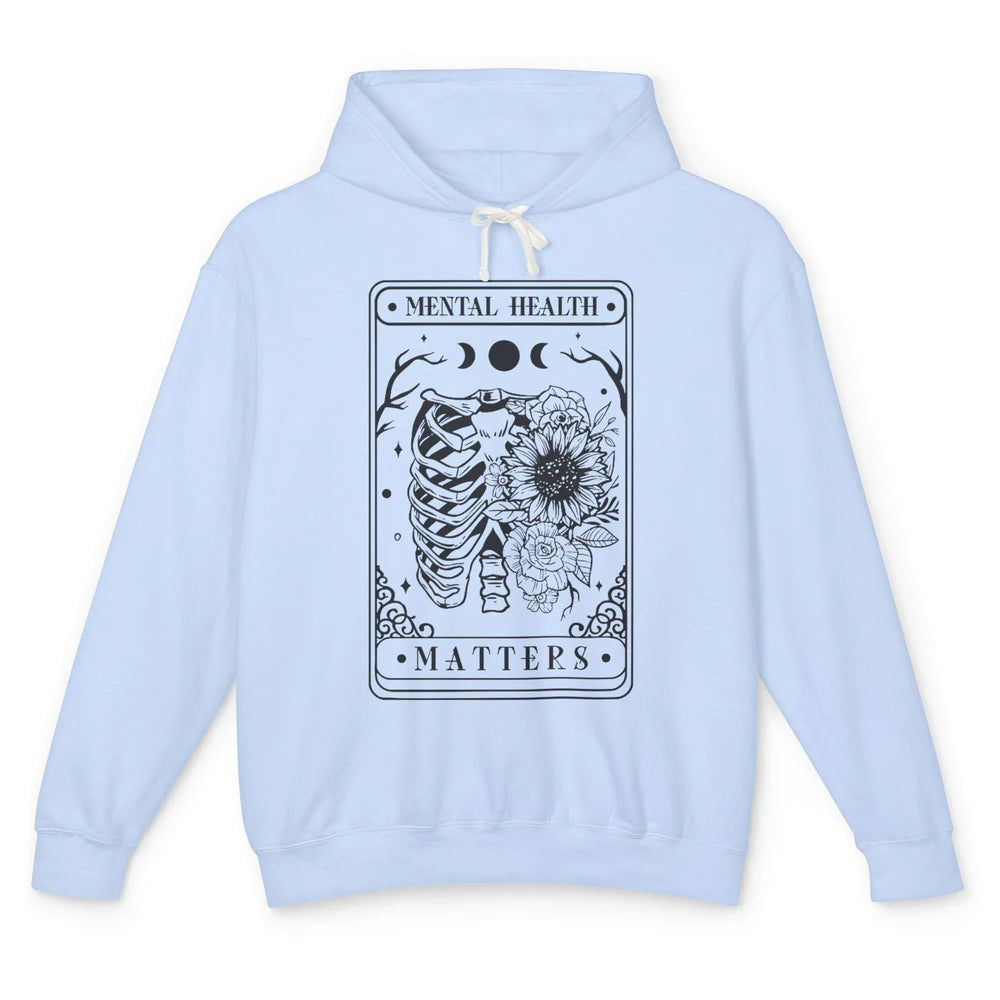 Floral Rib Cage Mental Health Matters Tarot Card Halloween Unisex Lightweight Hoodie