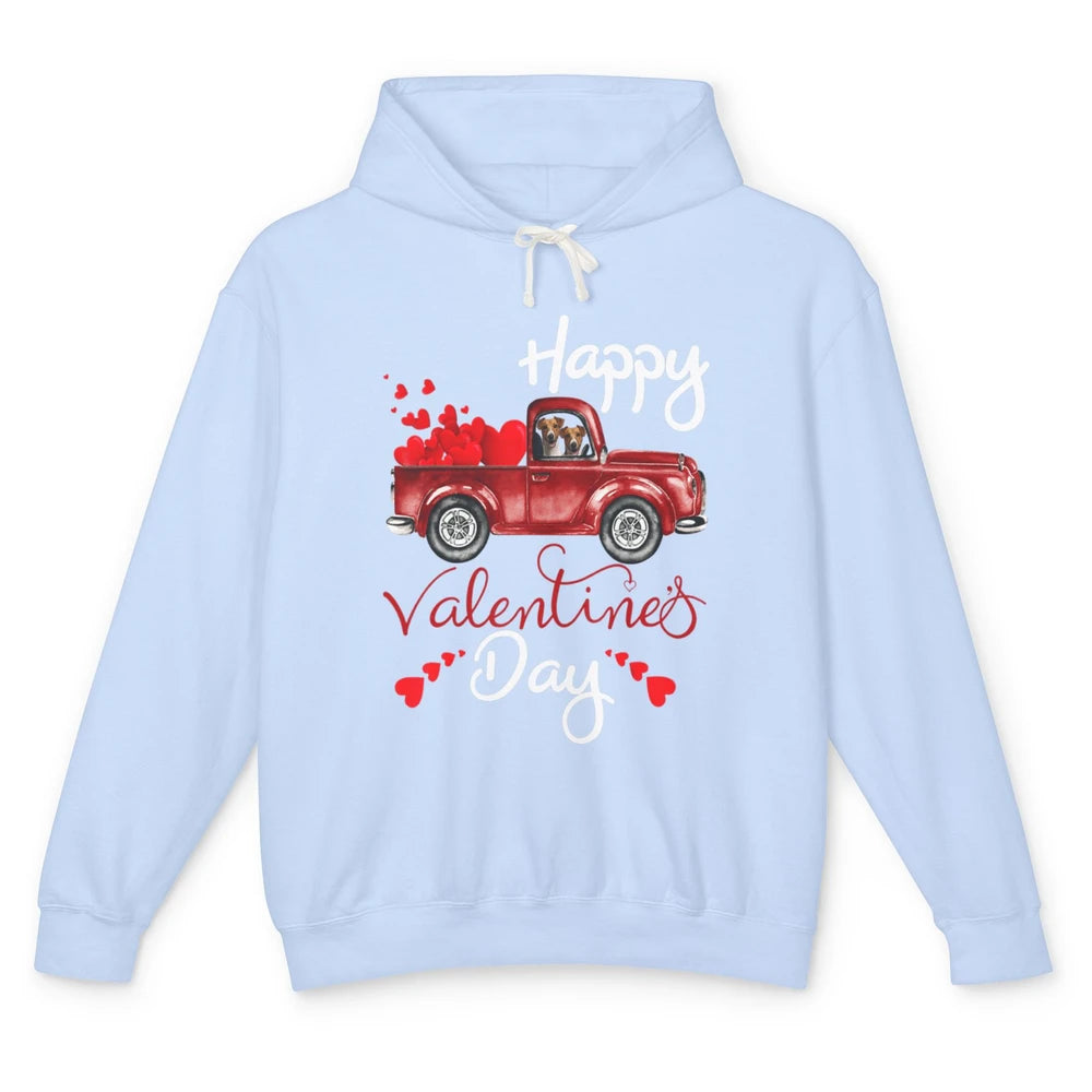 Happy Valentines Day Cute Dog Riding Red Truck Puppy Vintage Unisex Lightweight Hoodie