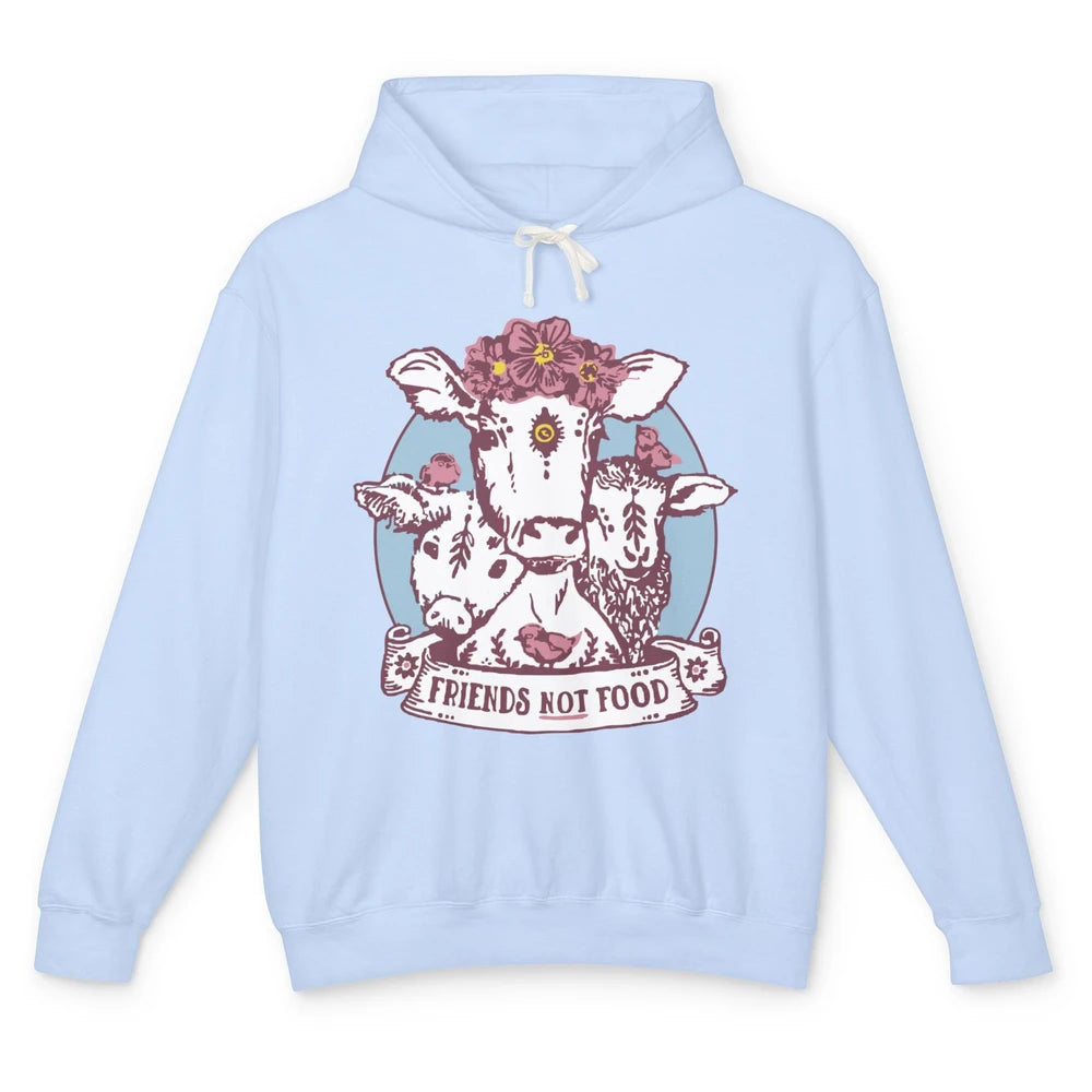 Funny Vegan Friends Not Food Vegetarian Floral Gothic Cow Unisex Lightweight Hoodie