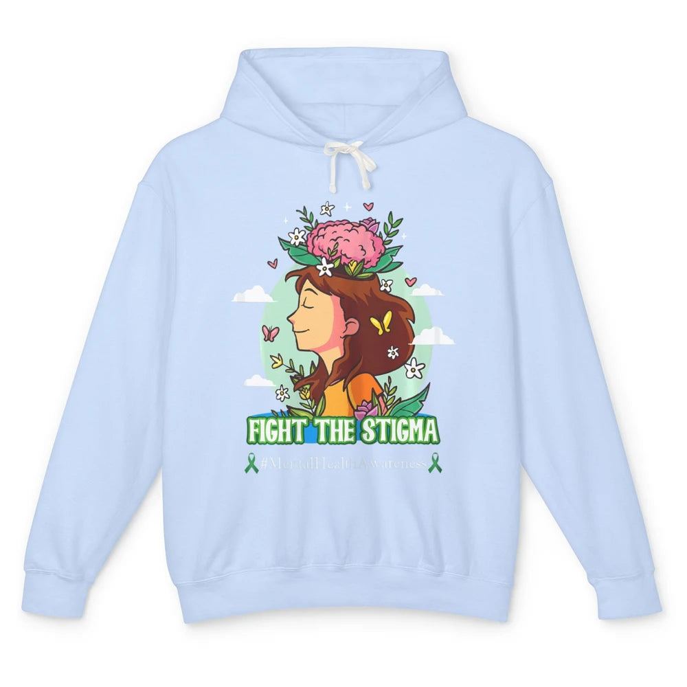 Fight The Stigma Floral Woman Brain Mental Health Matters Unisex Lightweight Hoodie