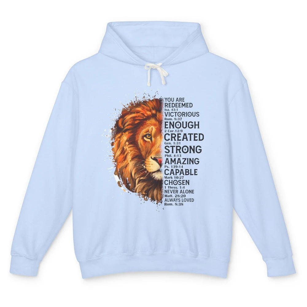 Lion Face You Are Redeemed Bible Verse Christian Faith Unisex Lightweight Hoodie