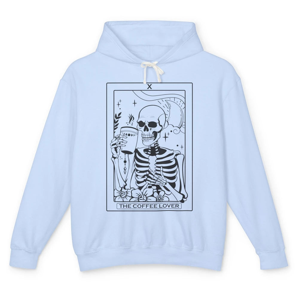 The Coffee Lover Skeleton Tarot Card Floral Goth Halloween Unisex Lightweight Hoodie