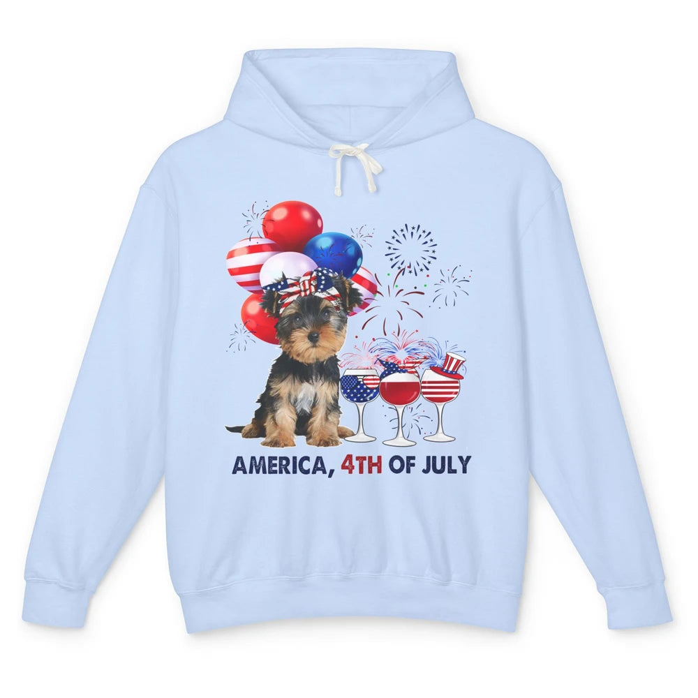 Yorkshire Terrier Wine 4th Of July Firework Celebrate Yorkie Unisex Lightweight Hoodie