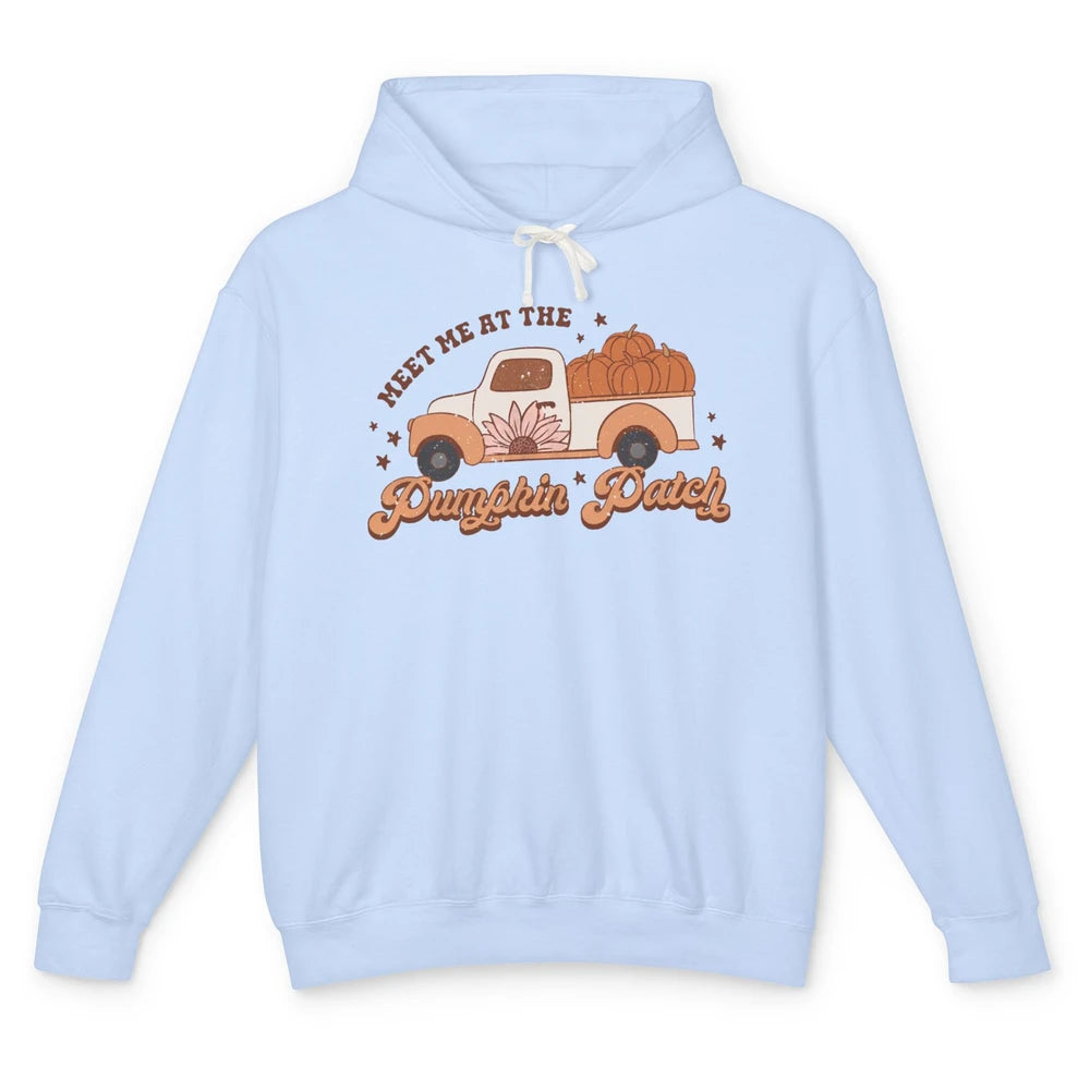 Retro Pumpkin Truck Meet Me At Pumpkin Patch Fall Halloween Unisex Lightweight Hoodie