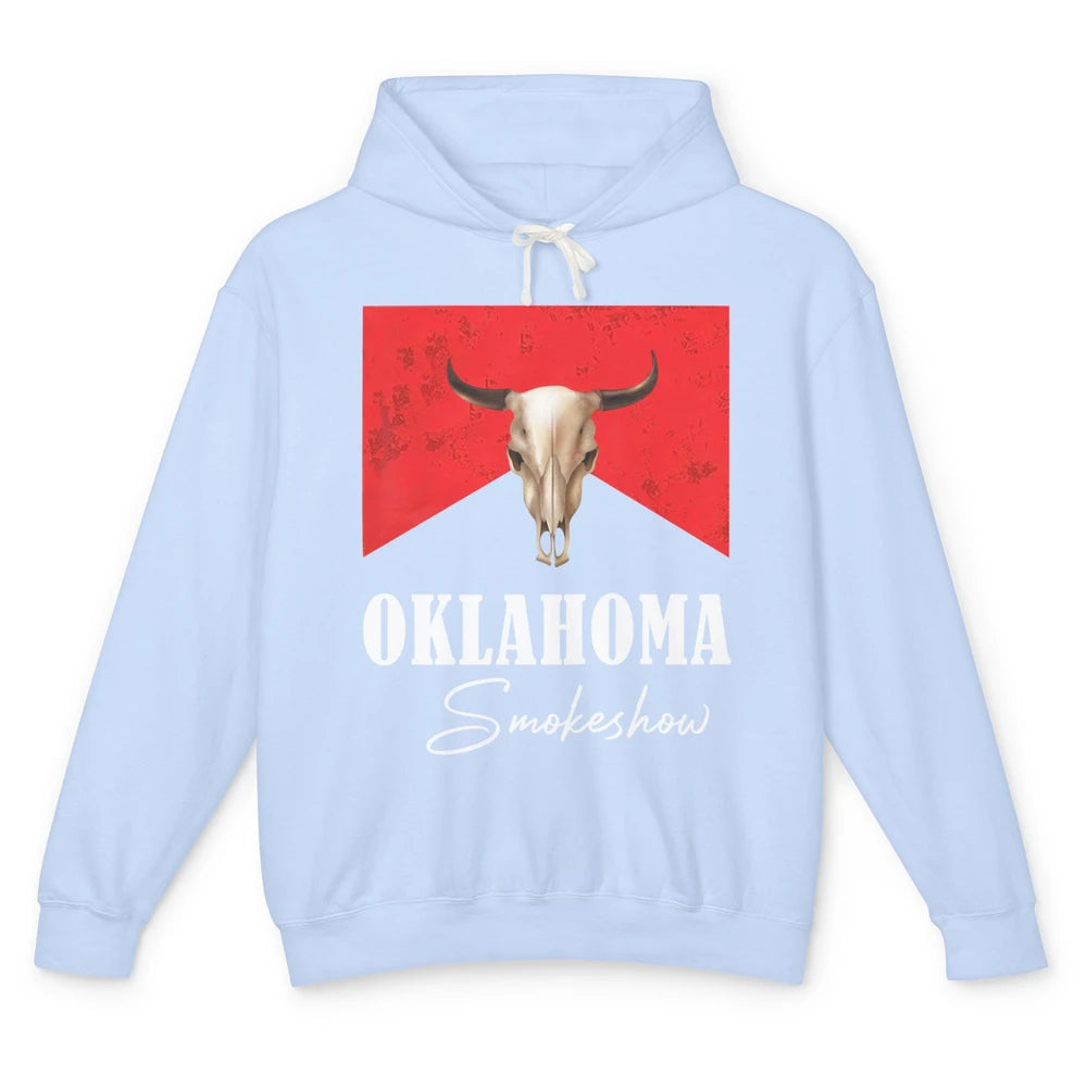 Boho Bull Skull Cow Print Oklahoma Smokeshow Western Country Unisex Lightweight Hoodie