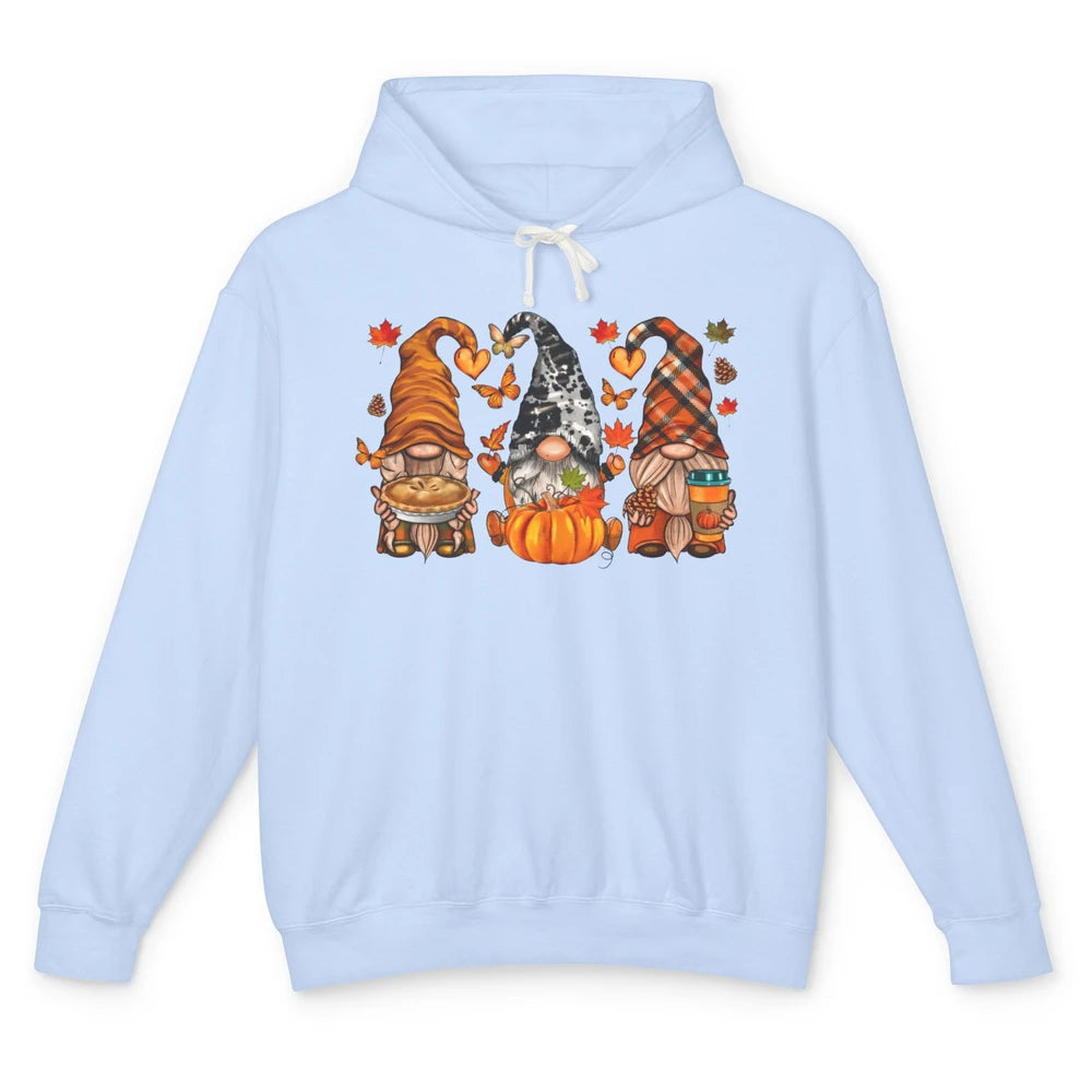 Retro Fall Gnomies Pumpkin Falling Leaves Thanksgiving Gnome Unisex Lightweight Hoodie