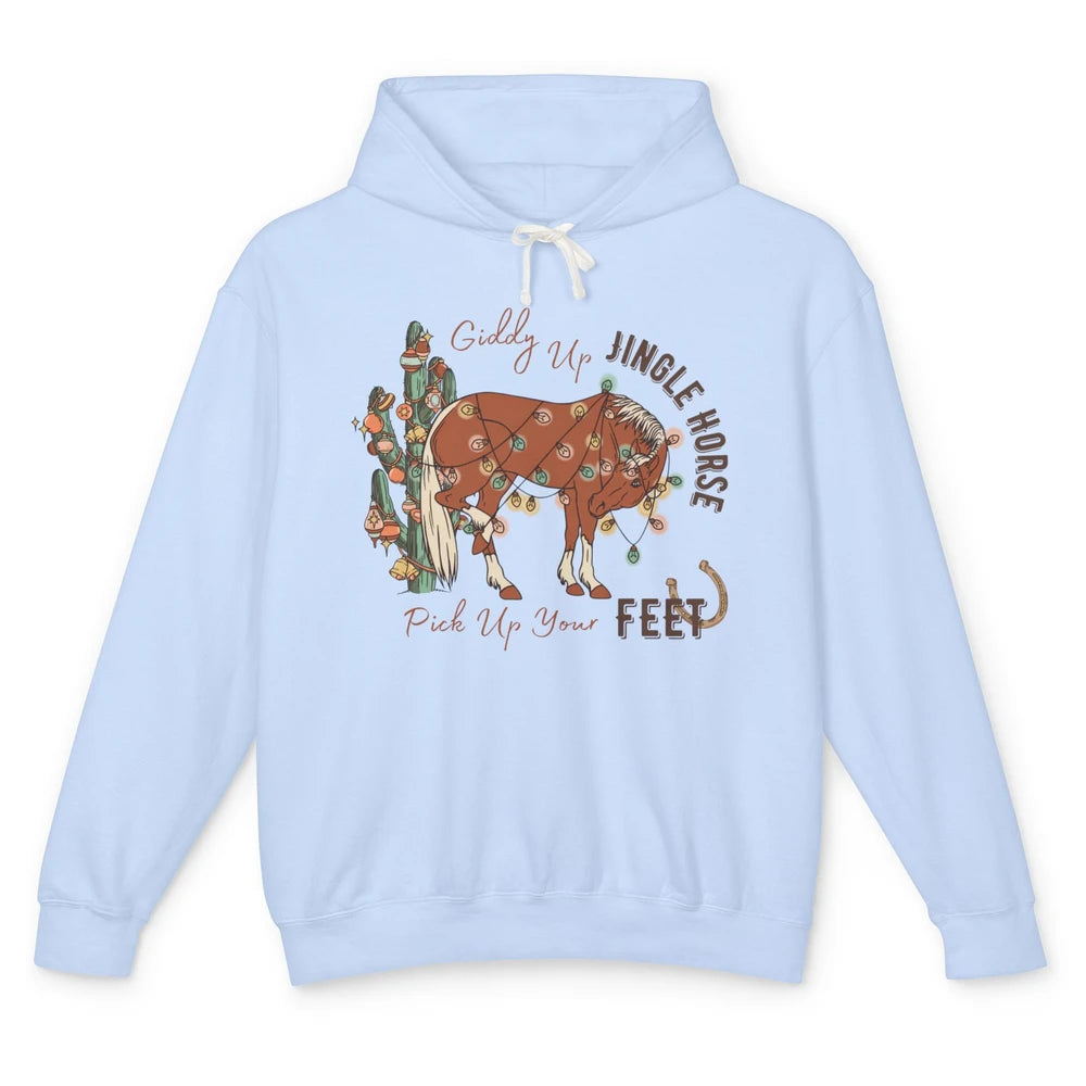 Giddy Up Jingle Horse Pick Up Your Feet Christmas Lights Unisex Lightweight Hoodie